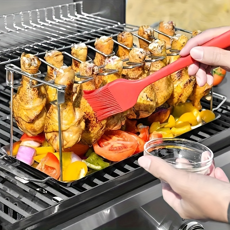 

Stainless Steel Chicken Leg & Wing Rack, Foldable Vertical Roaster Stand For Grills, Smokers - Bbq Grill Accessories For Picnics, Camping - Oven, Kitchen Compatible, Food-safe, - 1 Piece