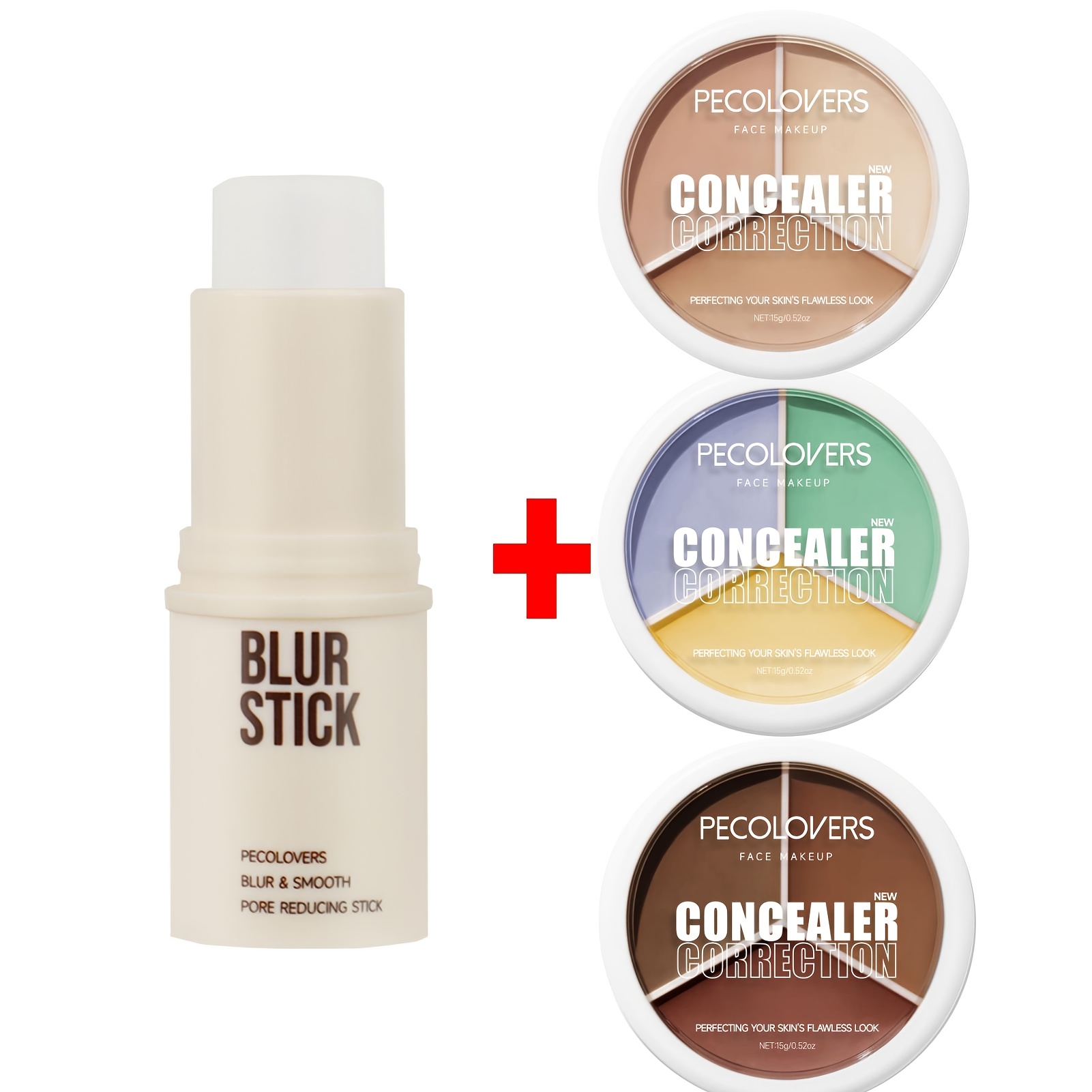 TEMU 3pcs Concealer Palette+1pc Invisible Pore Base Rod, Flawless Base Makeup Moisturizing +full Coverage Concealer