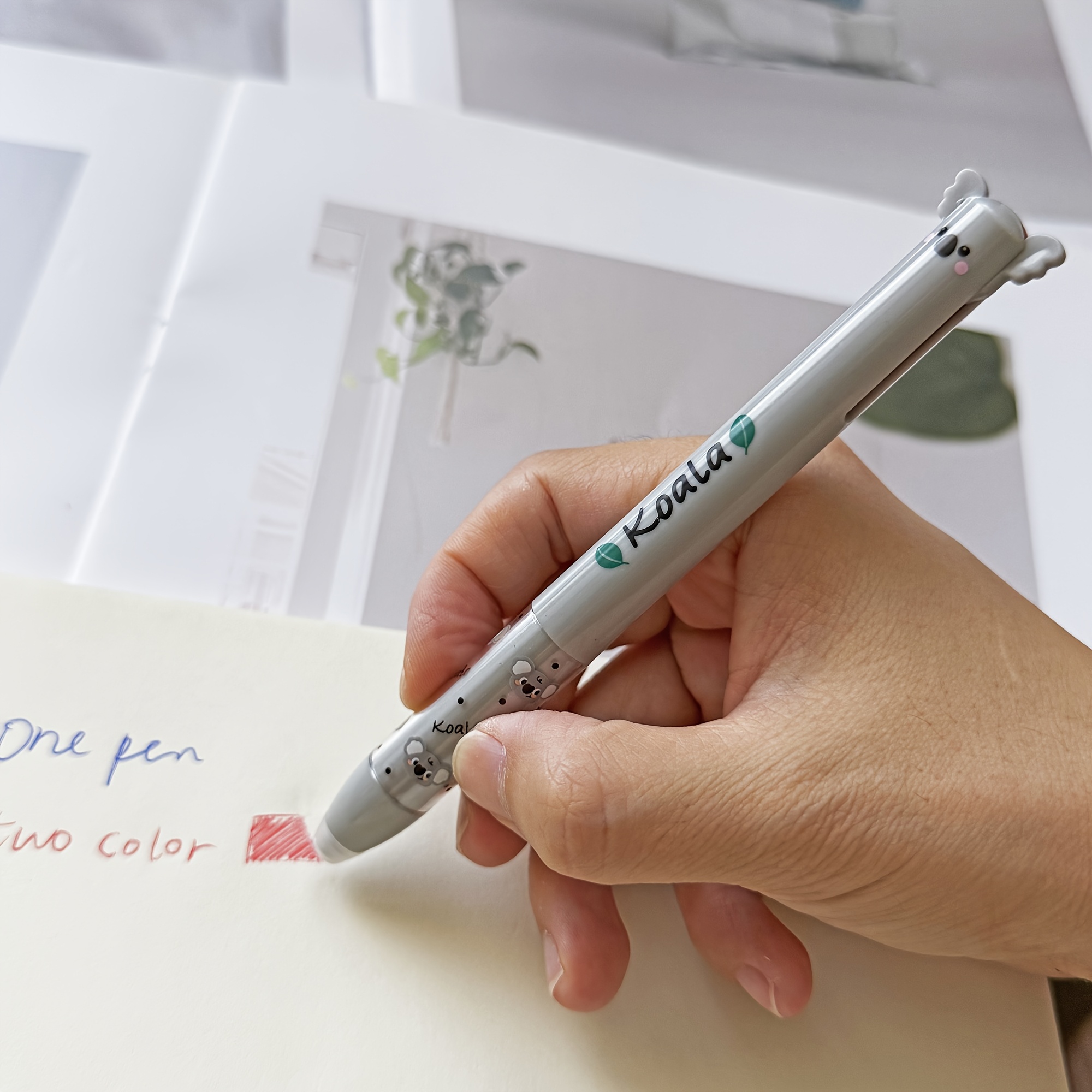set of 8 adorable gel pens featuring a zoo theme each with dual colors of blue and red ink   clear double retractable pens come with an eraser providing a smooth writing experience ideal for journaling and office or school use Product details 0