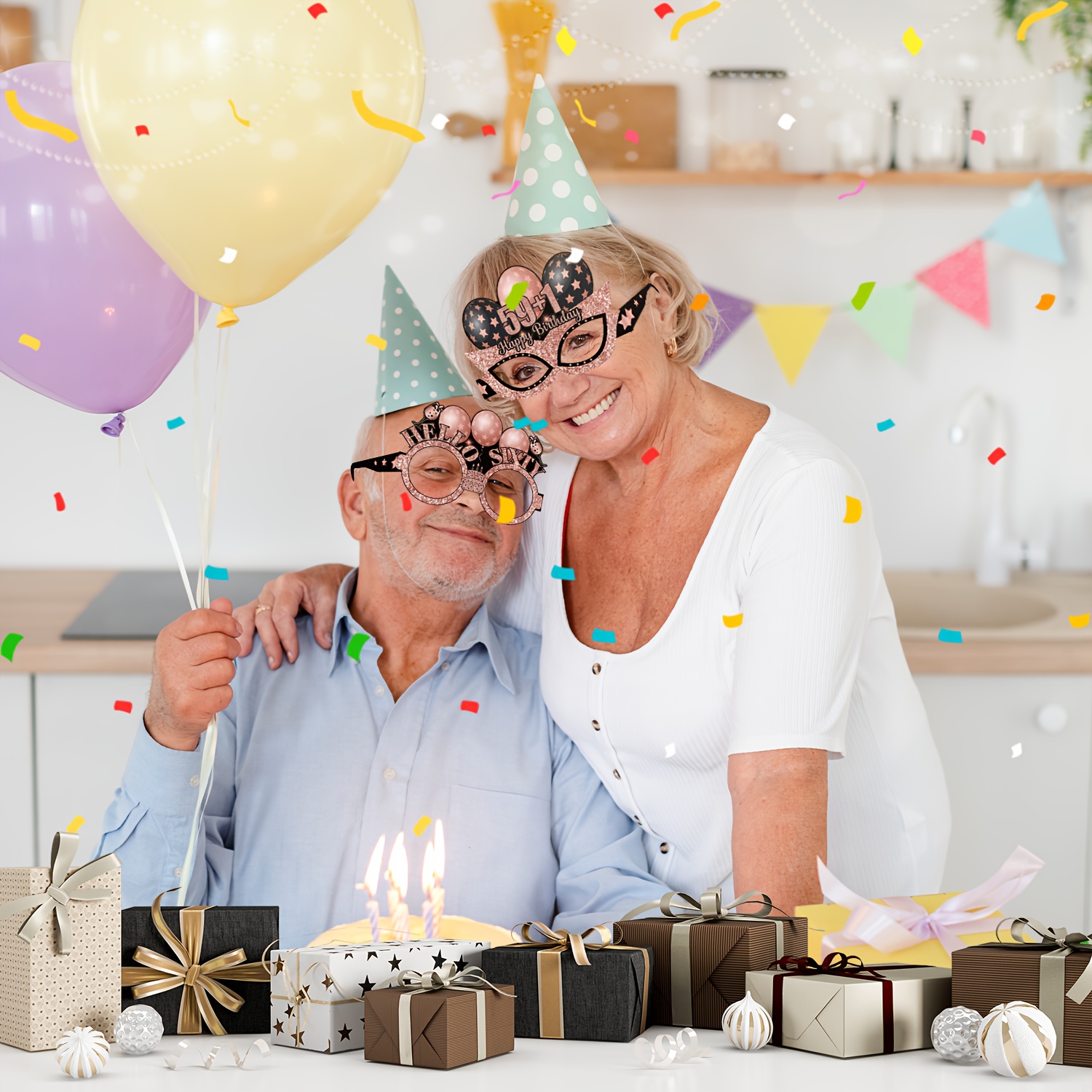 8 Occhiali Da Vista Per 60° Compleanno In Carta Oro E Rosa: Accessori Divertenti Per Foto E Decorazioni Festa - 3