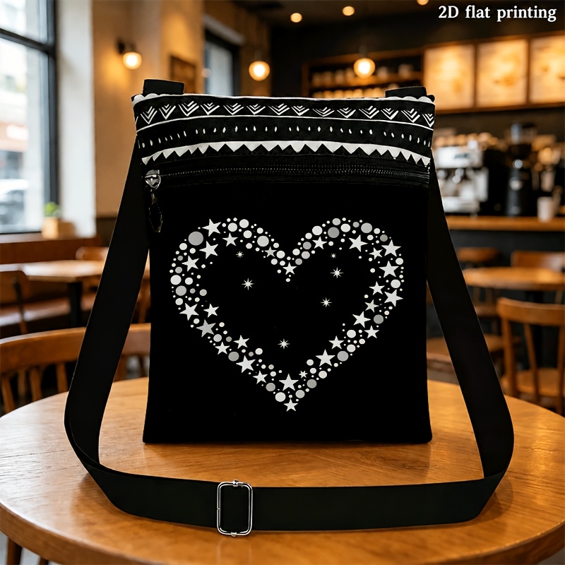 TEMU Borsa a tracolla piatta 2D da 1 pezzo adatta sia per che per donna con spallacci regolabili e chiusura a cerniera, stampa a a stella a forma di