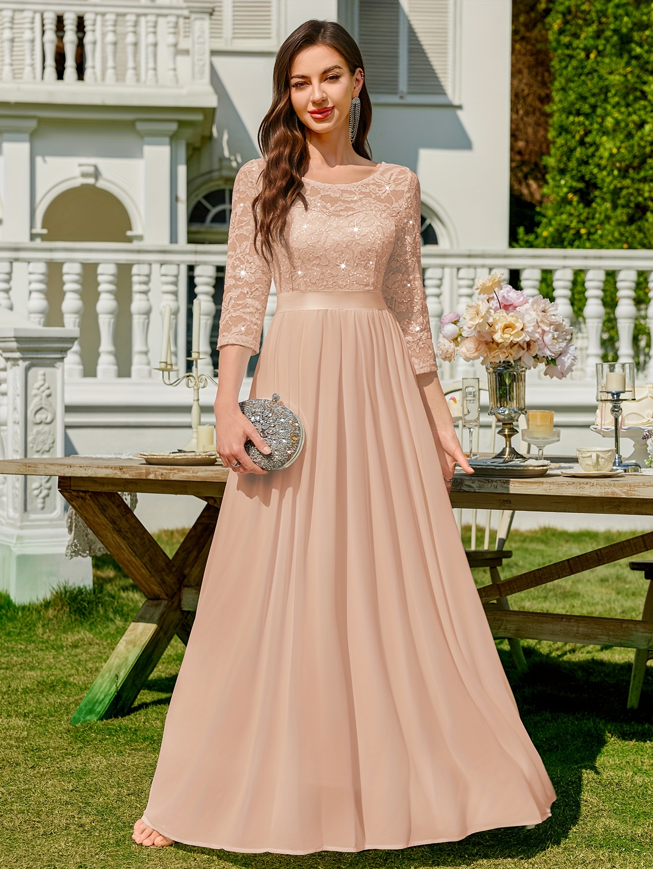 womens elegant party maxi dress formal event gown flared hem - Temu Cyprus