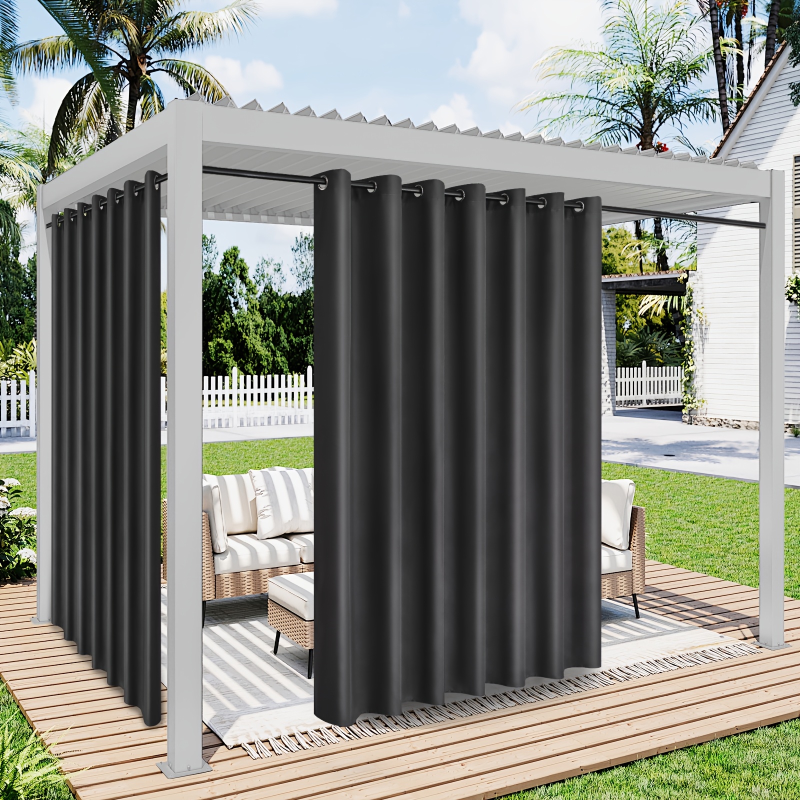 1/2/4pcs Indoor/Outdoor Curtains For Patios, Waterproof And Weatherproof, Front Porch, Pergola, Spring And Summer Outdoor Waterproof Curtain, Top Grommet Design Curtain