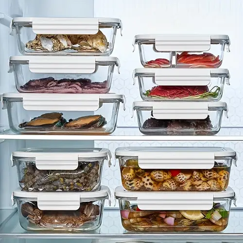 10개 850ml/1400ml 냉장고 신선 유지 상자, 주방, 냉장고, 야외 식품 보관용 신선 유지 상자, 밀봉 신선 유지 상자, 전자레인지 사용 가능 신선 유지 상자, 쌓을 수 있는 디자인, 누수 방지 식품 보관 용기