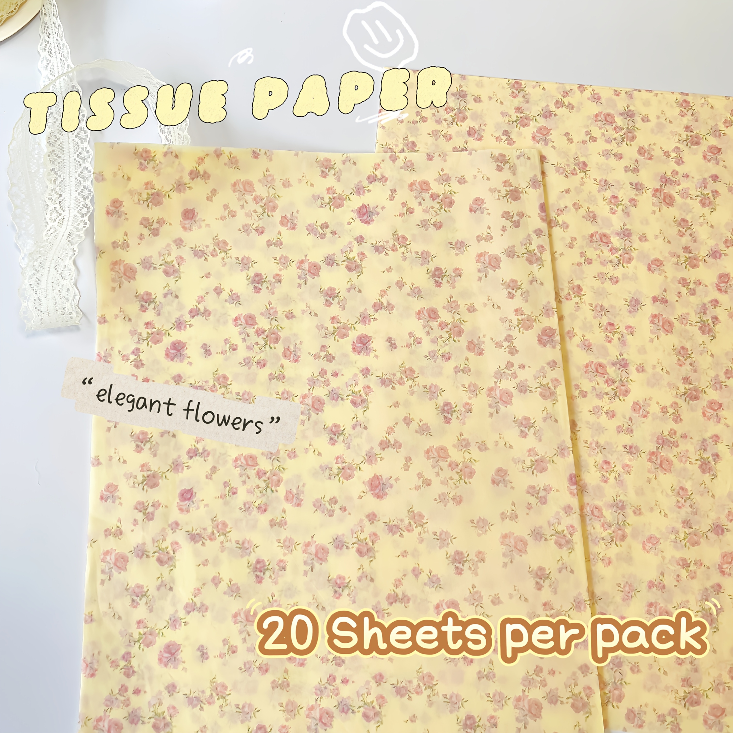 E-shop 20 Stück Elegantes Retro Blumenmuster Papier 14*20 Zoll Geschenkpapier Kunstpapier Geeignet für Party Geburtstag Hochzeitsdekoration,
