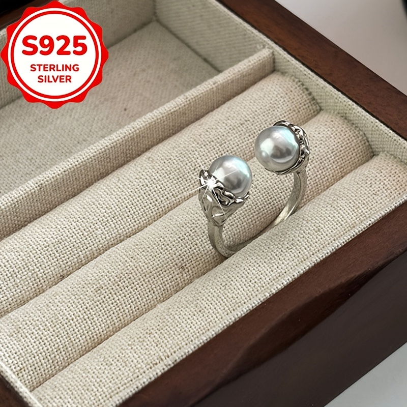 Women's S925 Silver Irregular Border Resin Open Ring, Elegant