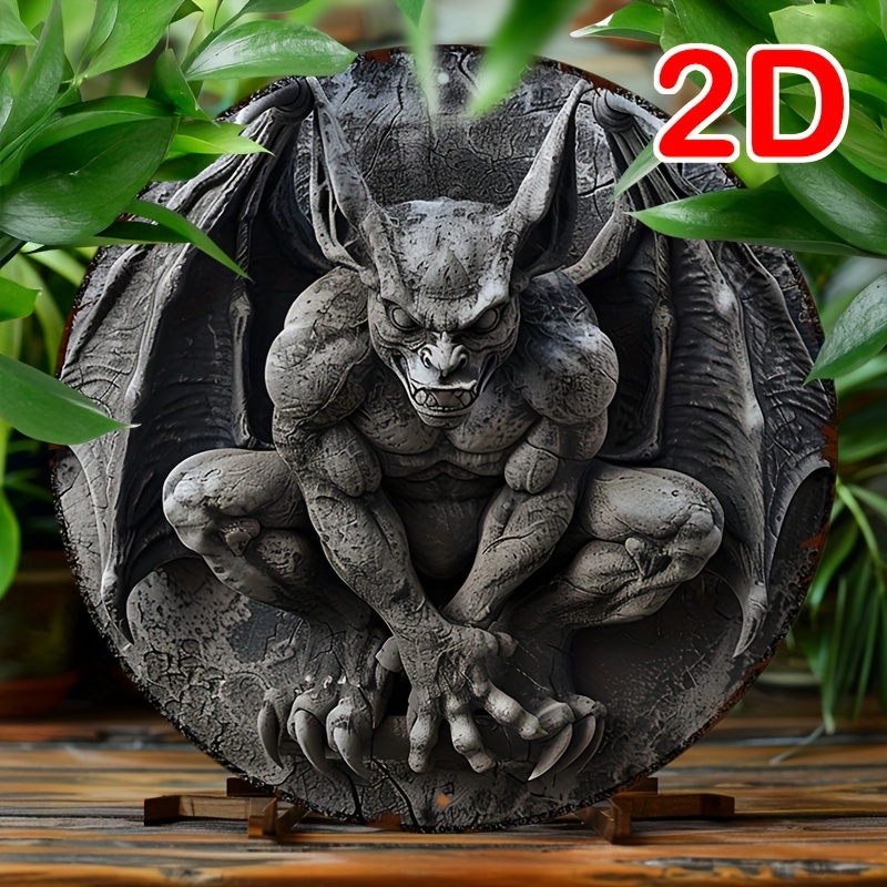 

Vintage Gargoyle 8x8" Round Aluminum Sign - Durable Metal Wall Decor For Home, Office, Or Cafe