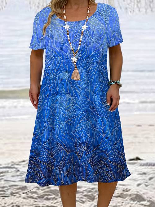 plus size - plus size - damenmode in großen größen - bedrucktes rundhals-kleid mit kurzen ärmeln und - für sommer und urlaub