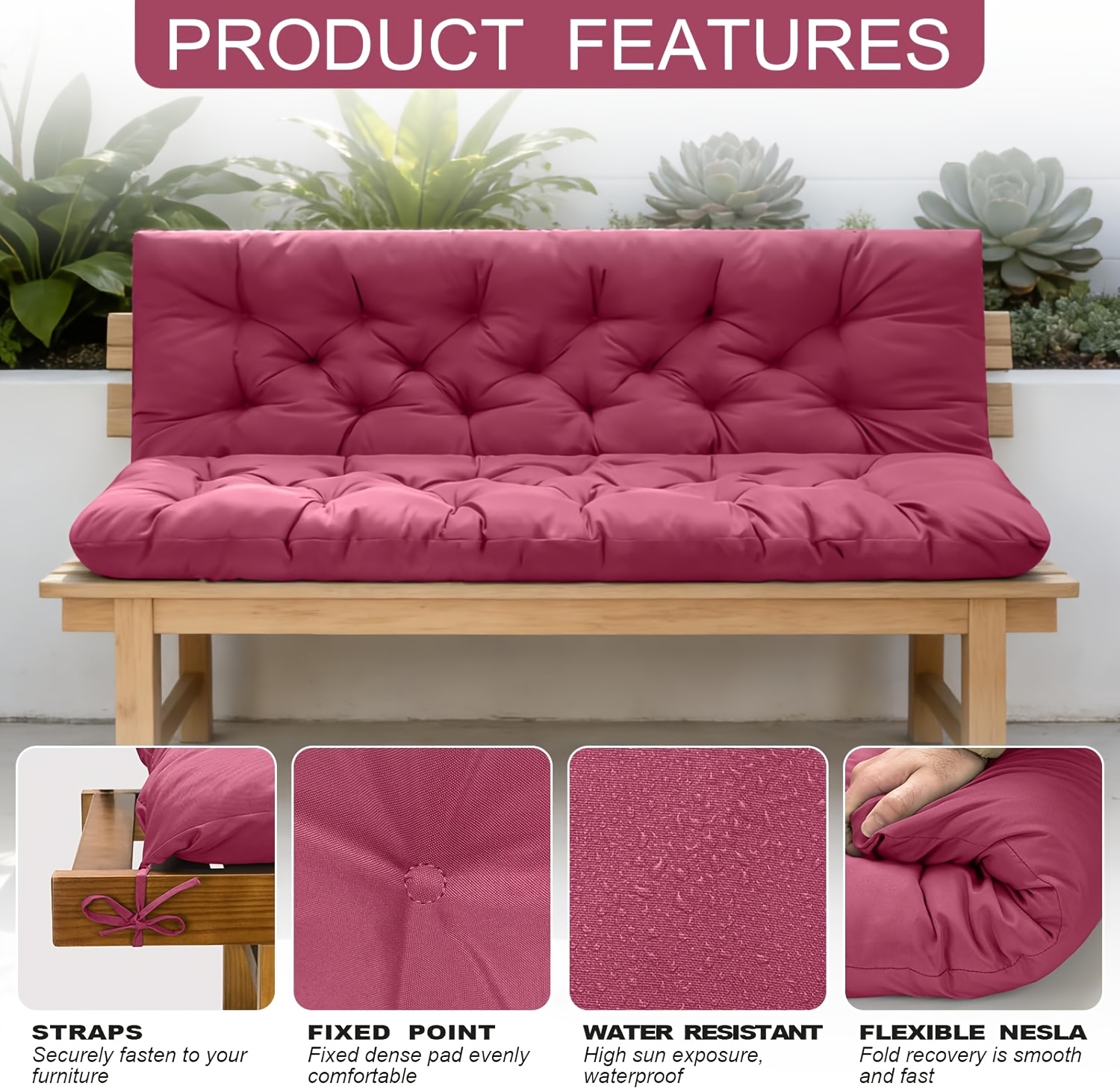 3-Seater Waterproof Outdoor Porch Swing Cushion with Backrest - Suitable for Outdoor Furniture, Thick 5