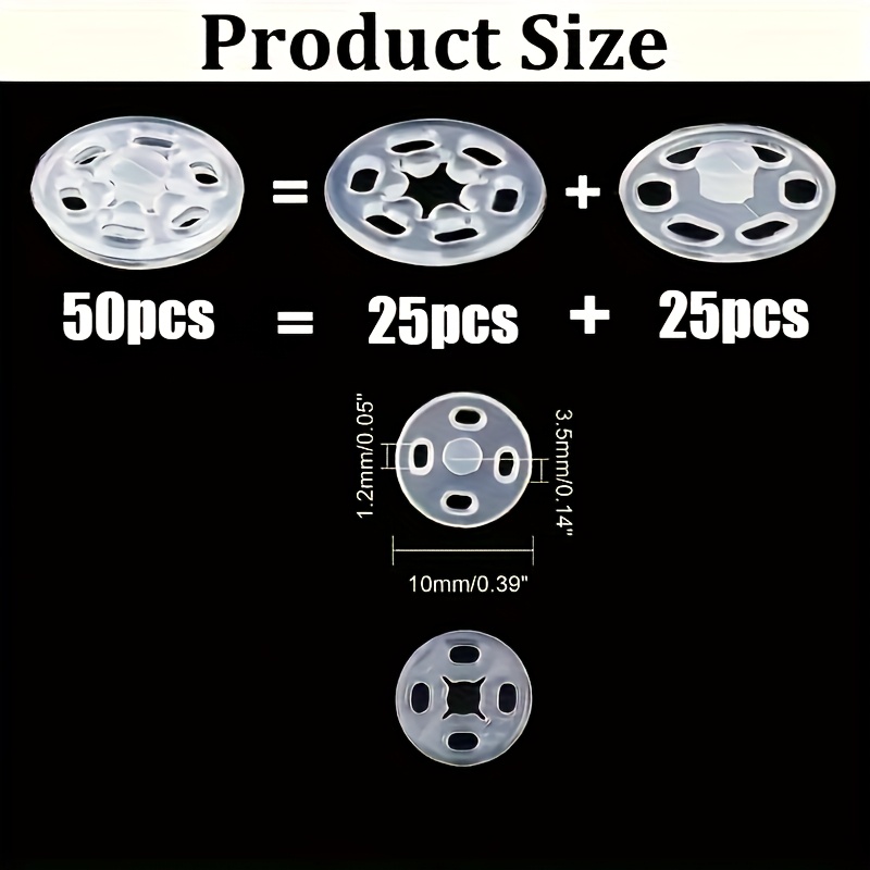 Image of 50pcs Transparent Invisible Button Set, Durable Round Invisible Buttons Suitable For Sewing , Garments, Shirts, Transparent Plastic Buttons Suitable For Bags And Handicrafts