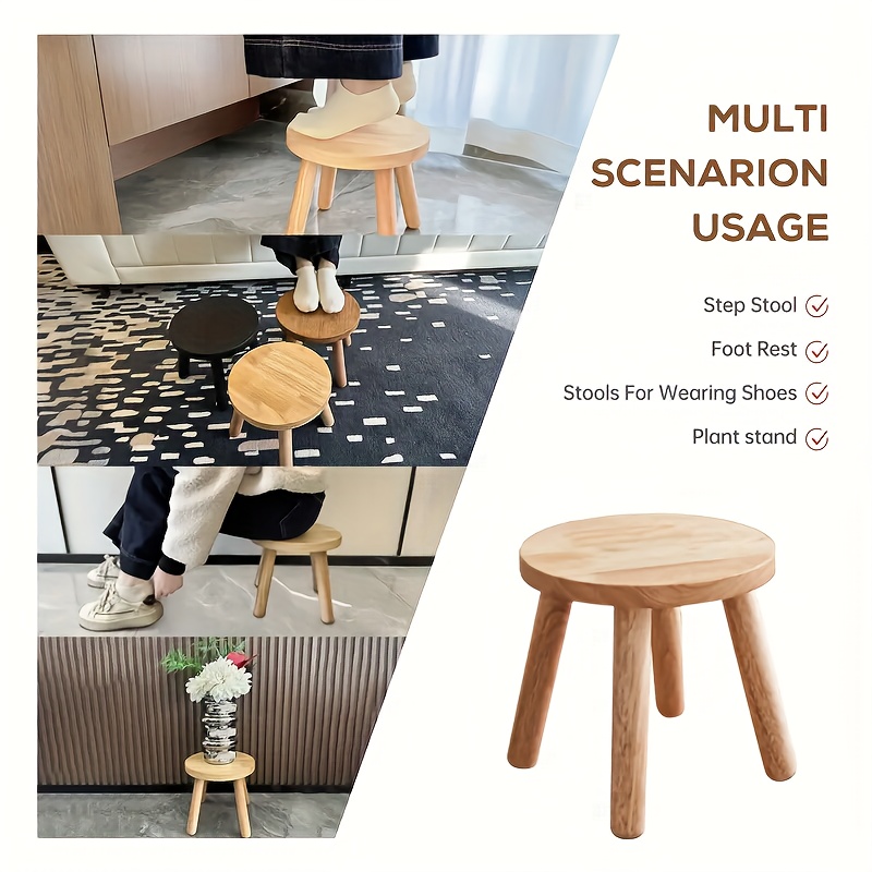 

Elegant Oak Wood Round Stool - Solid Rubberwood, Contemporary Style, Non-slip Feet, Natural , Sturdy Construction For Use