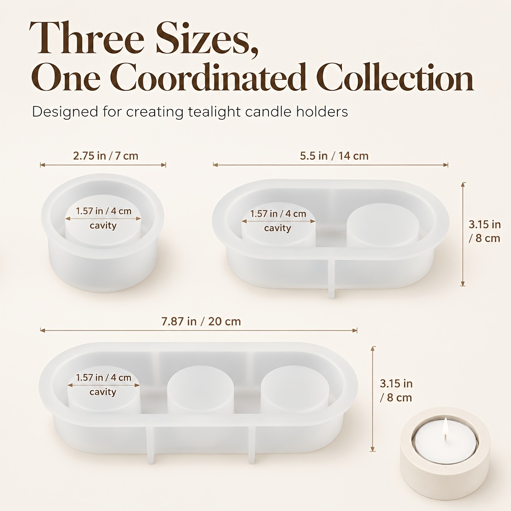 Image of 3pcs Round Candle Holder Silicone Mold, Plaster Candle Mold, Resin Mold, Tea Light Stand, Concrete Candle Making Tool For Cement And Resin Crafts