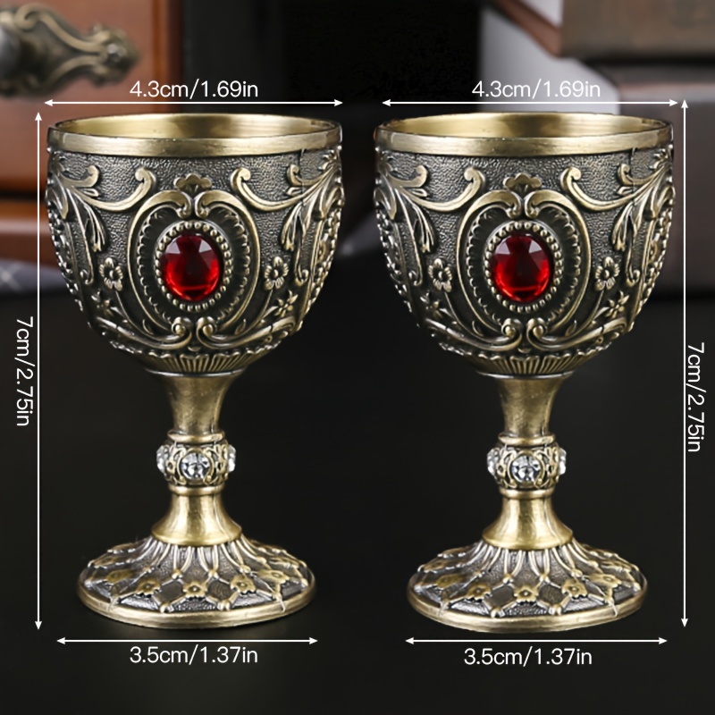 2pcs Vintage Medieval Style Imitation Renaissance Chalice Goblets, Luxurious Golden Finish with Ornate Floral Patterns, Handcrafted Metal Cups for Housewarming Gifts, Special Occasions, and Decorative Use