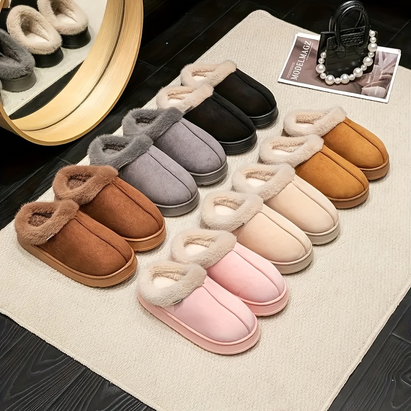   fashionable and elegant short plush warm versatile thick soled color matching sole eva plush slippers women shoes