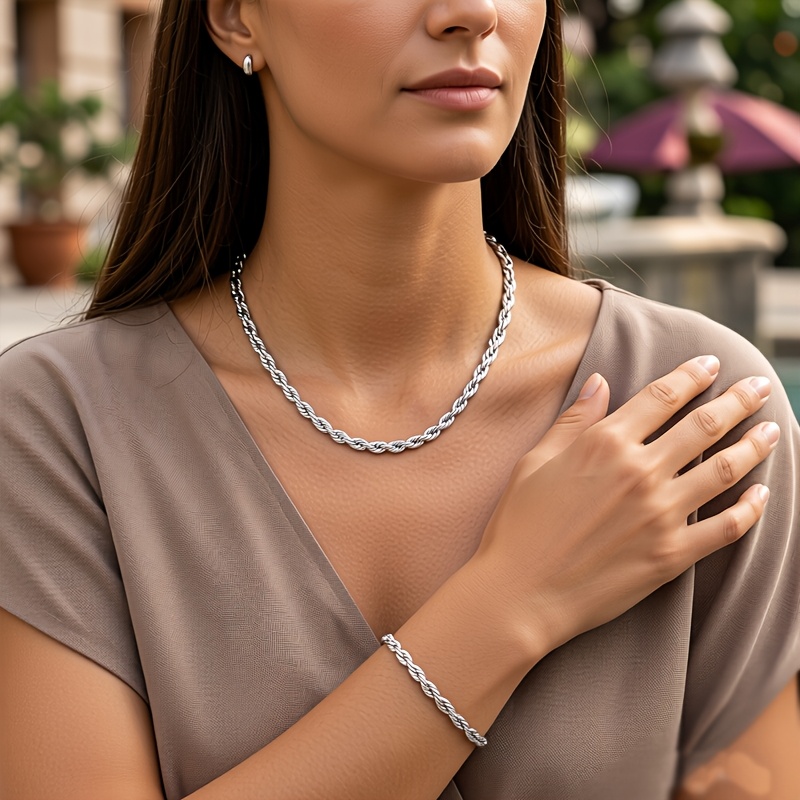 Y2K Twisted Rope Chain Necklace and Bracelet Set for Women