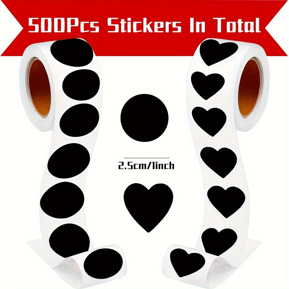 

Round Black Blank Love Stickers 1 Roll 500 Stickers 2.5cm/1.0inch Gift Envelope Gift Non-adhesive Label Decorative Heart Sticker Label