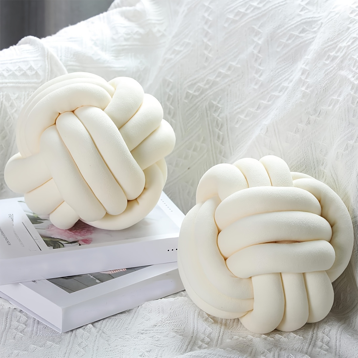 Image of 2pcs Knot Pillow Ball Round Cushion Pillows, Room Decoration Throw Knot Pillow Ball For Home Chair Sofa Couch Bed Aesthetic Round Velvet Knotted Throw Pillows, Room Decor, Home Decor, Festival Gift.