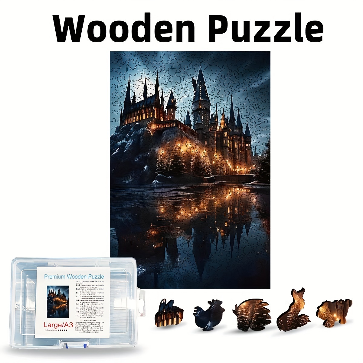 

Adults' Challenge: 501pcs Castle & Animal Shapes Wooden Puzzle, 15.3x10.3 Inches - Halloween & Birthday Gifts