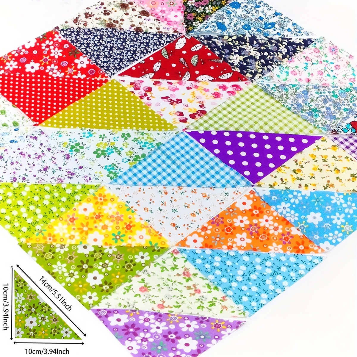 TEMU 200 pièces 10X10X14Cm Triangulaires Multicolores Série Patchwork Artisanat Tissu Groupe Pièces Pré-Coupées Couture Tissu Imprimé Adapté à Divers