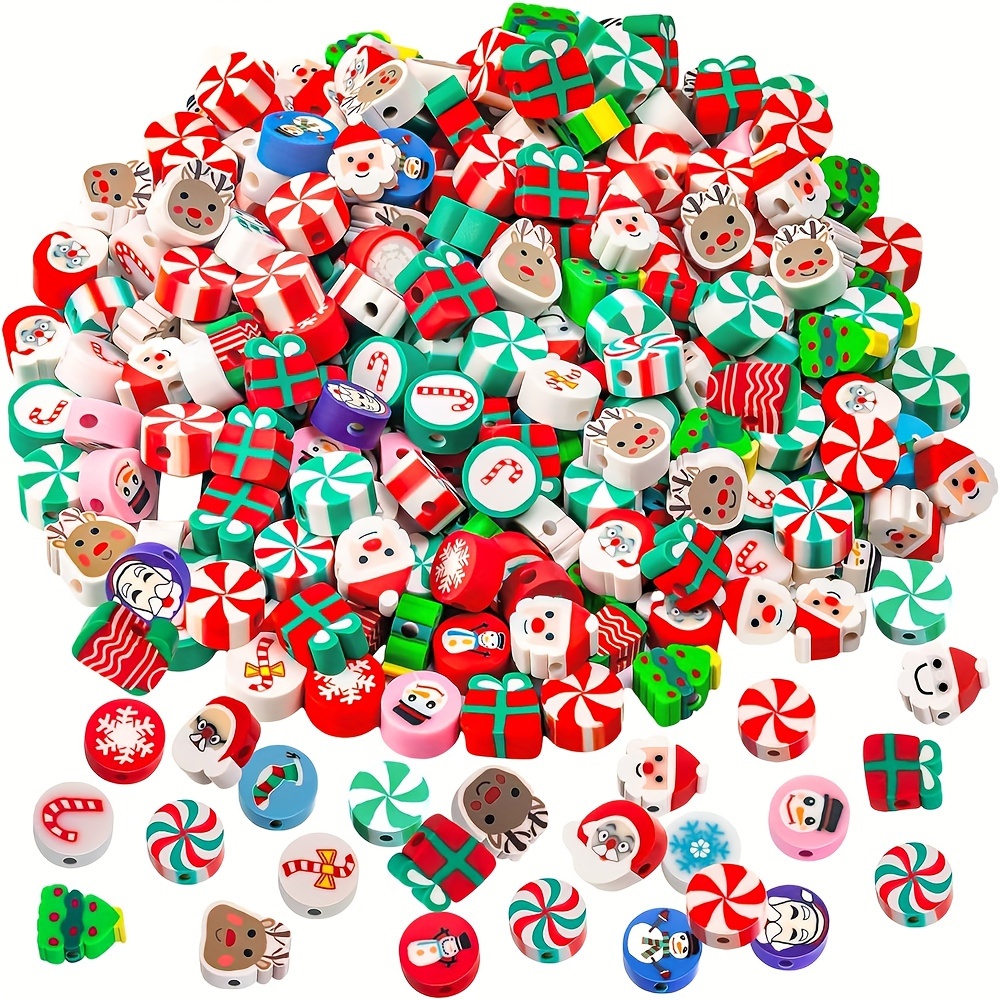

600pcs Cartoon Christmas Polymer Clay Beads, Mixed Loose Spacer Beads For Diy Jewelry Making Bracelet Earring Necklace Craft Supplies