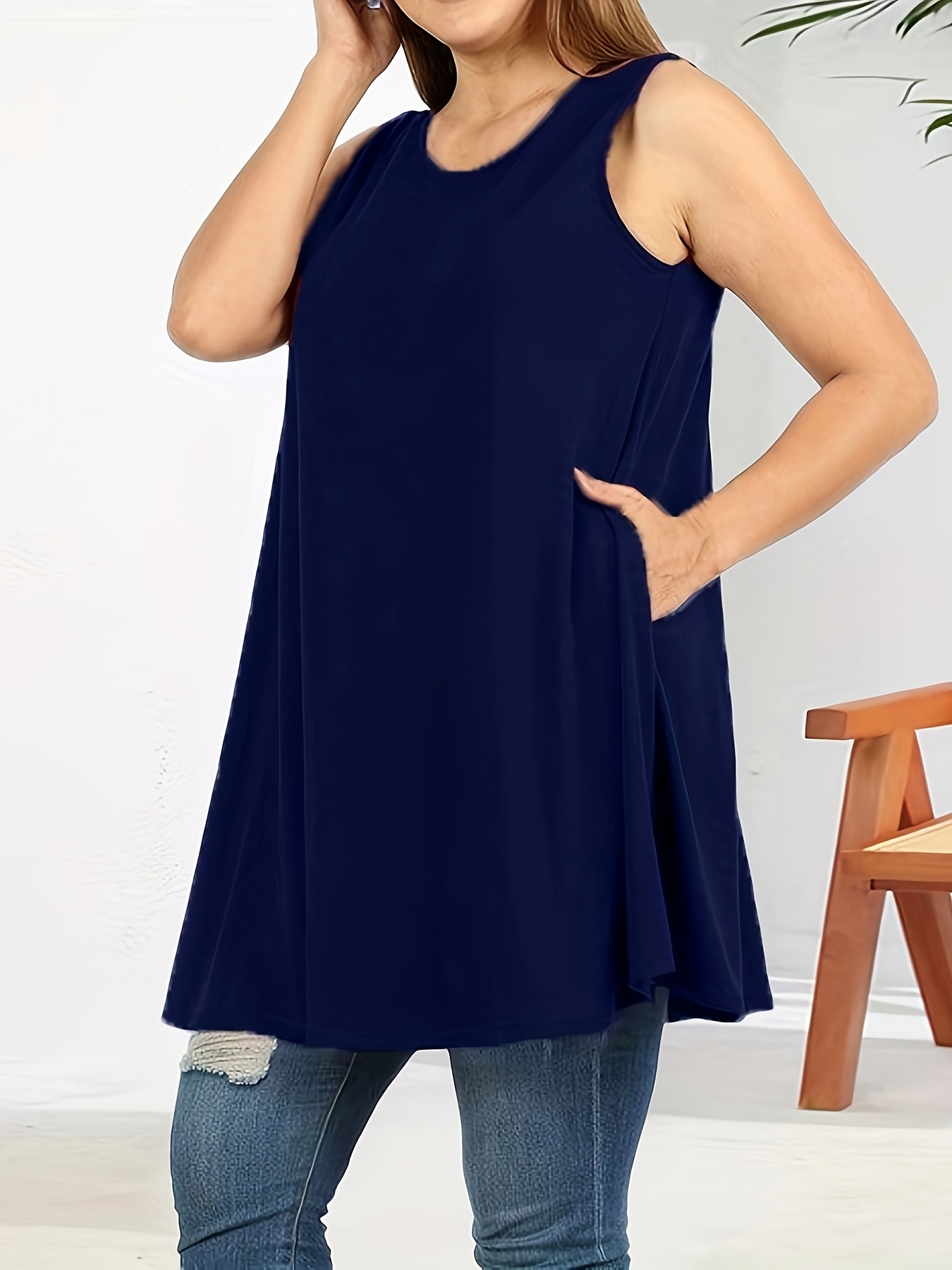 Women'S Plus Size Sleeveless Tank Top with Pockets - Casual, Comfortable, and Stylish Red Blend Vest for Casual Attire, PLUS SIZE