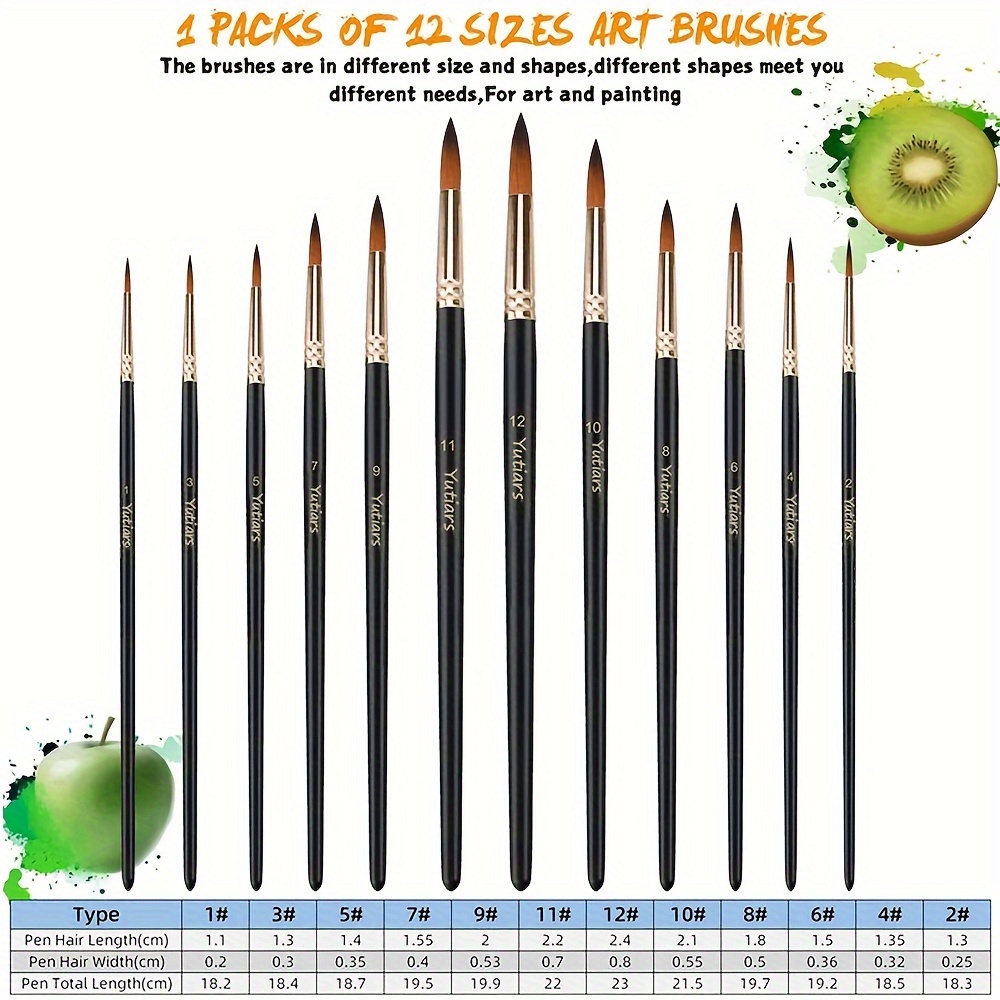 Image of 12pcs Paint Brush Set Professional Paint Brush Round Pointed Nylon Hair Acrylic Brush For Acrylic Watercolor Oil Painting