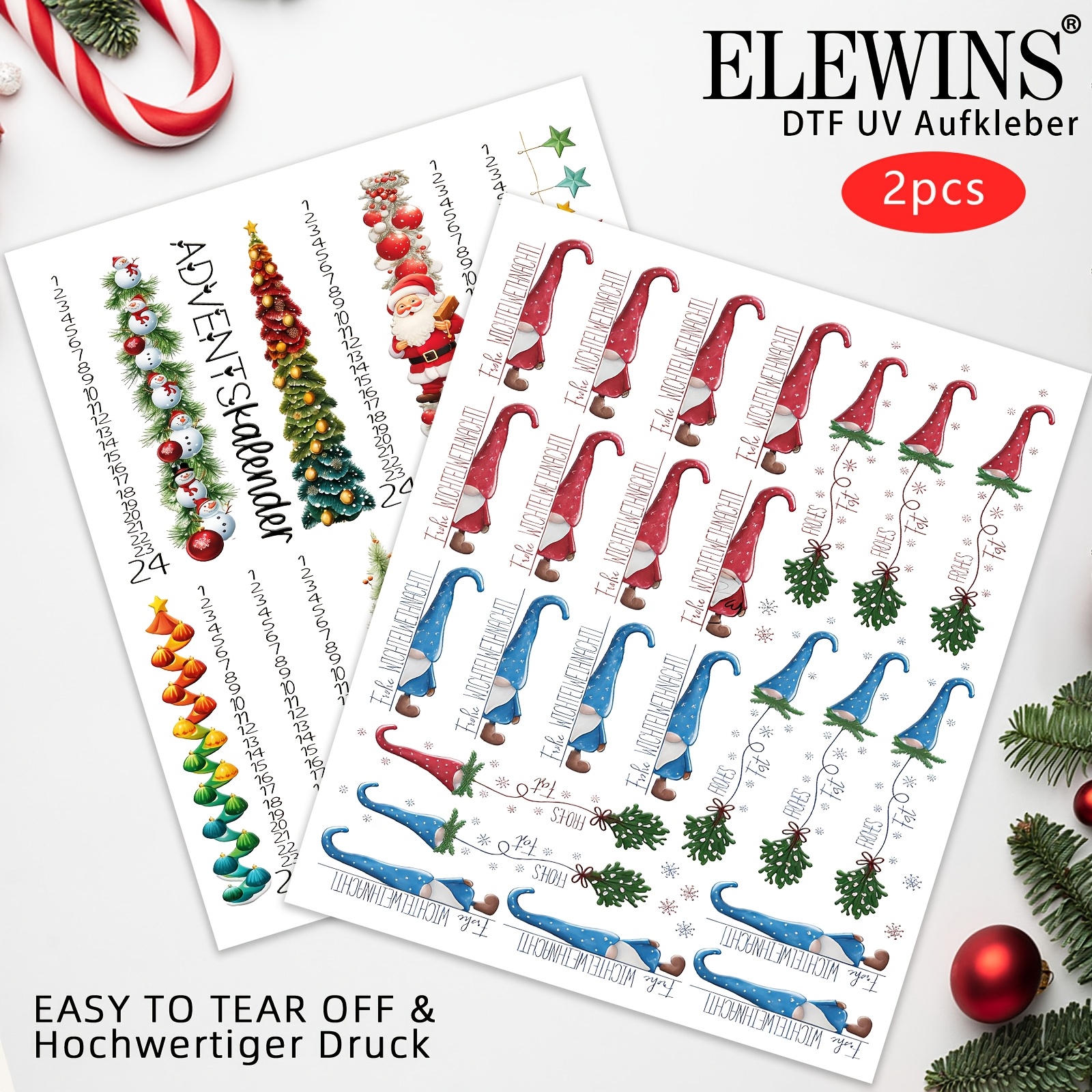 TEMU 2pcs German Christmas Tree Quotes Theme Uv Dtf Wraps, Candle, Rub On Transfer Set, Cup Set, Suitable For Diy Crafts, Glass And Ceramic Crafts,