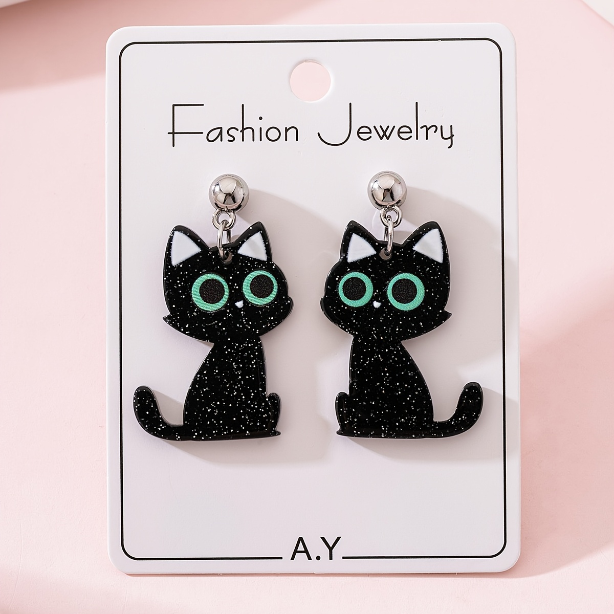 TEMU 1 Pair Halloween Cute Black Cat Design Women's Fashion Jewelry Earrings, Gift For Holiday Gatherings