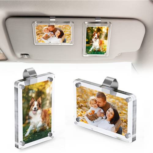 2 pack magnetic car sun visor photo clips transparent acrylic display for pictures driver gift durable accessories sun visor for car vehicle accessory sleek clear visibility