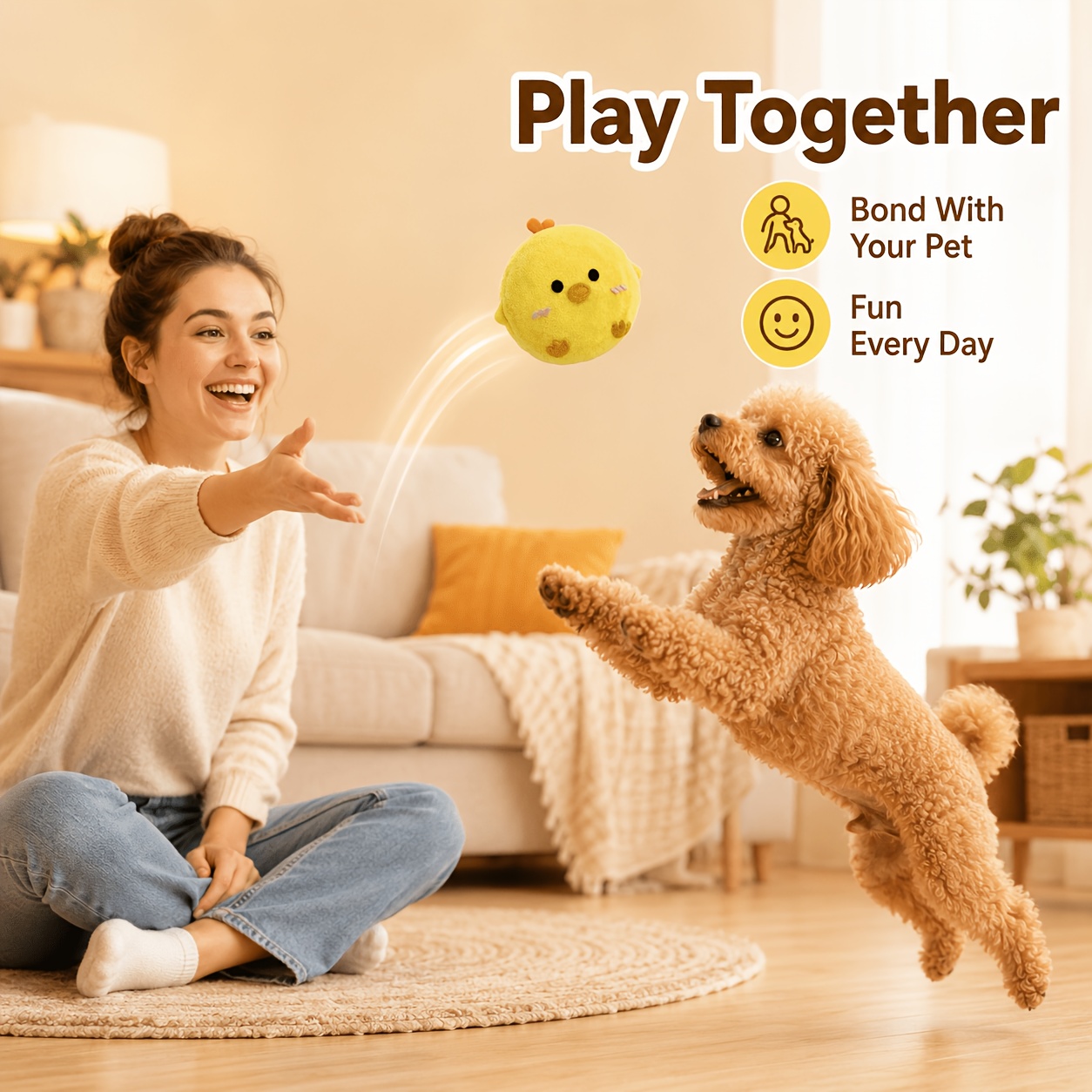 Interactive Sound-Making Yellow Chick Bouncing Ball for Cats & Dogs