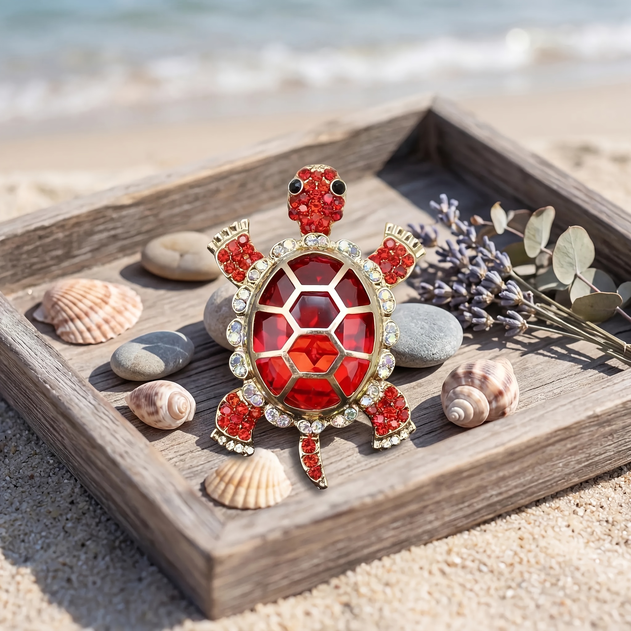 TEMU Broche Tortue Rouge avec Strass, Accessoire Épingle sur le Thème de l'Océan, Broche Tortue, Costume et Accessoire Haut de Gamme, Cadeau Épingle