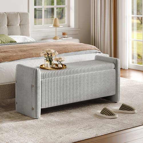 44 Velvet Storage Ottoman Bench For Bedroom, Supports Up To 600 Lbs, Clothes And Storage, Cozy And Soft For Entryway And Living Room, Modern Vertical Stripe , Storage