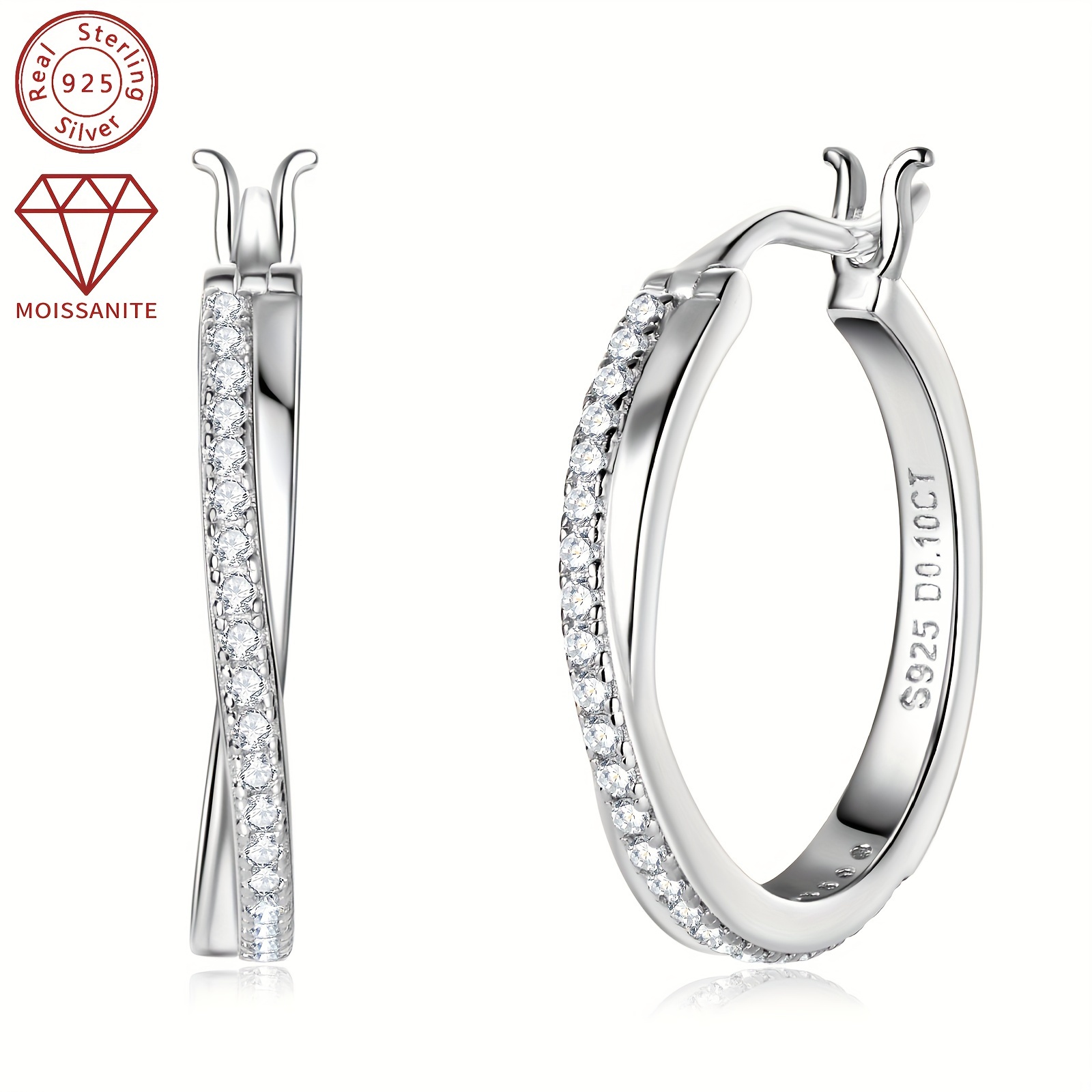 Women's 925 Silver Moissanite Stud Earrings, Daily Versatile Fashion