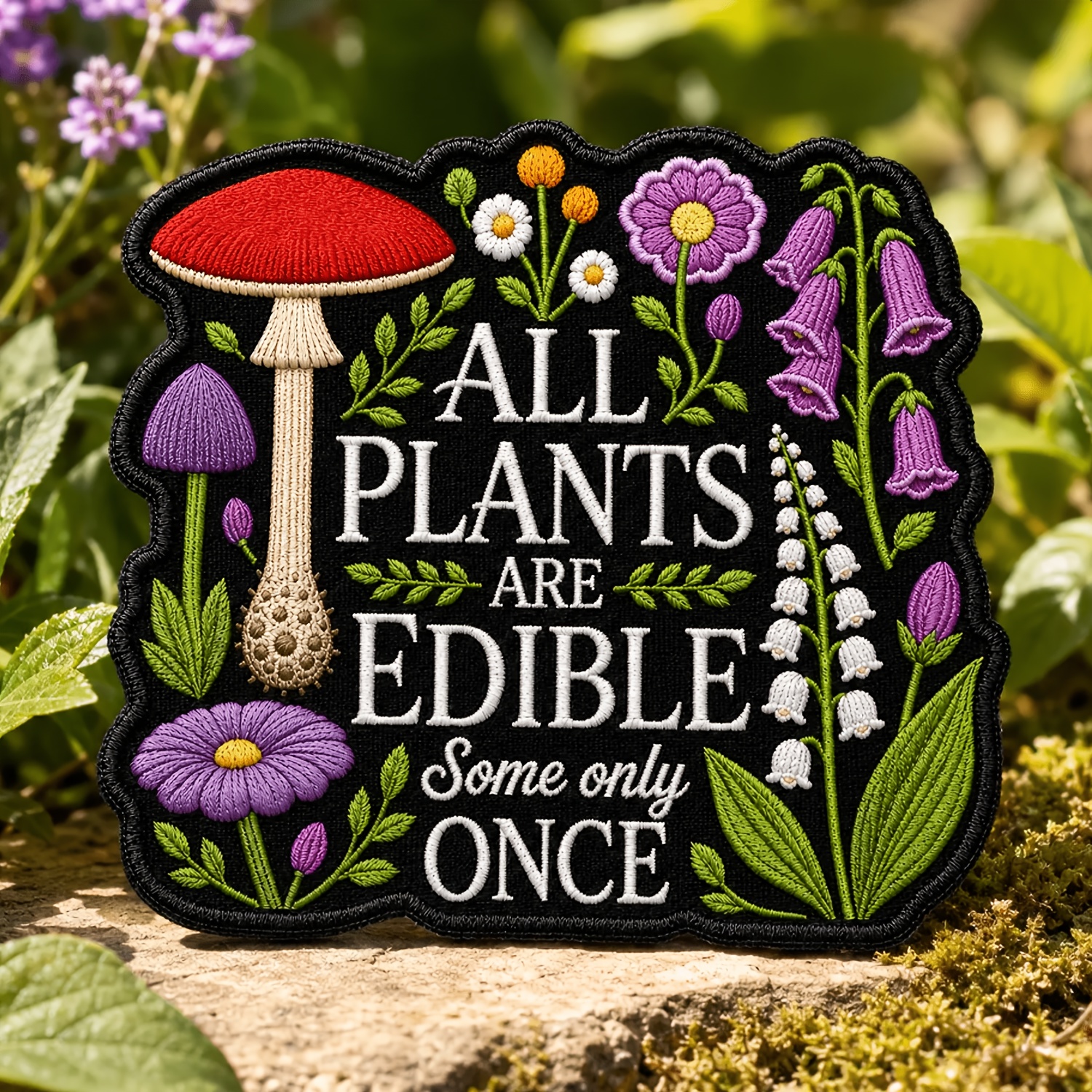 TEMU Dark Humor Botanical Embroidered Patch, All Plants Are Consumable Some Patch, Vintage Plant Iron On Sew On Patch For Jackets, Backpacks, Travel