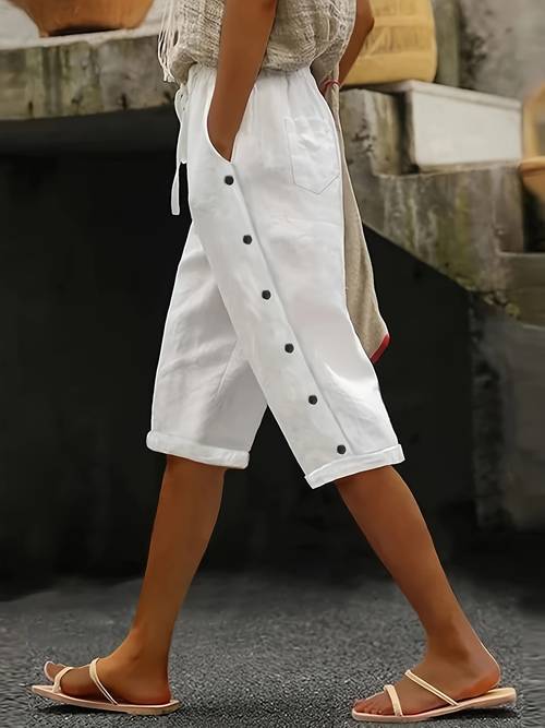 european and american popular womens solid color straight button 7 8 pants