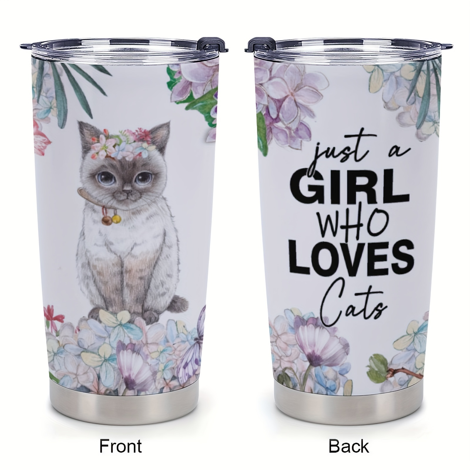 

1pc, Cute Kitten 20oz Tumbler With Lid, Stainless Steel Water Bottle, Just A Girl Who Loves Cats Insulated Water Cups, Summer Winter Drinkware, Travel Accessories, Valentine's Day Gifts