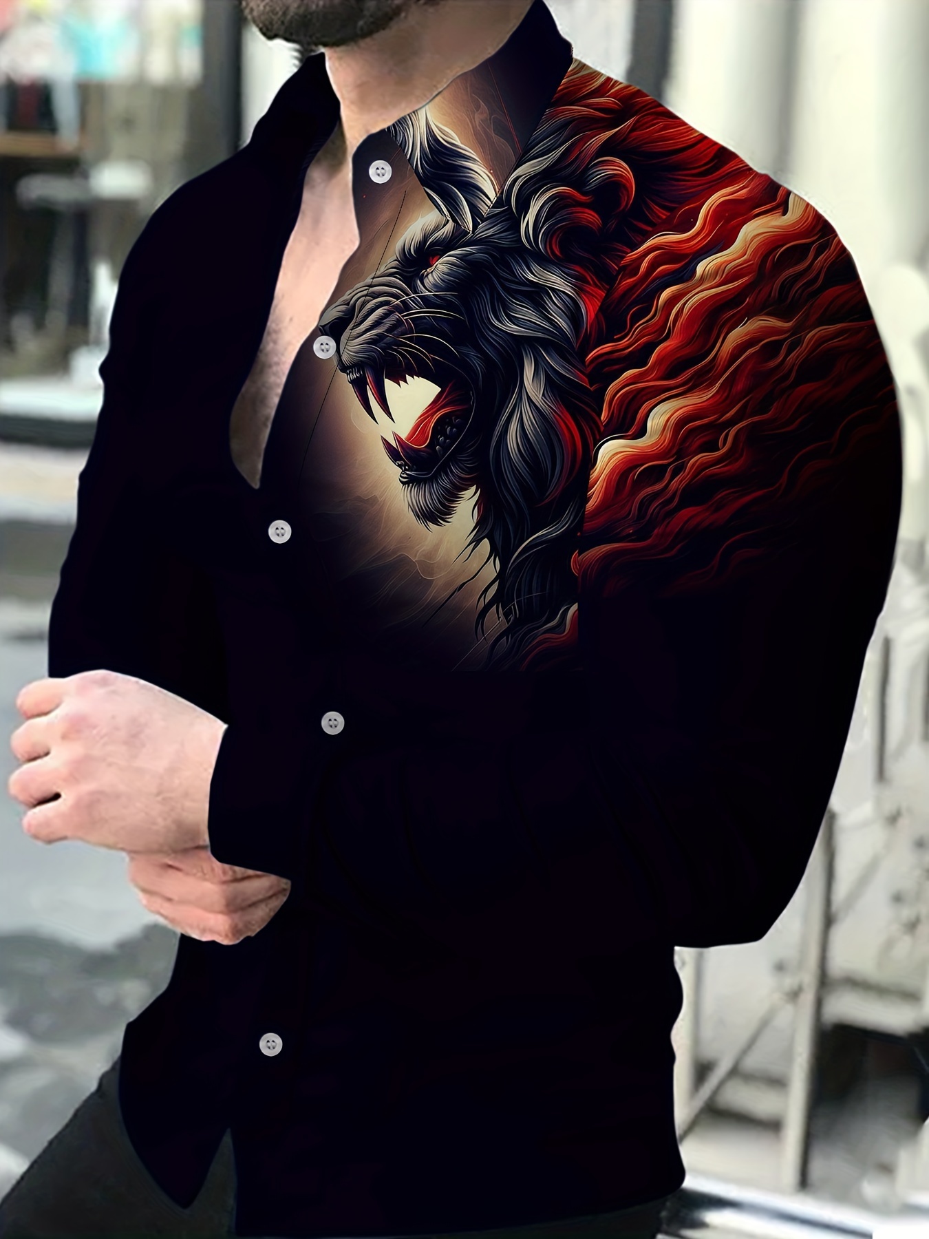 camisa negra tigre hombre larga casual Temu El Salvador