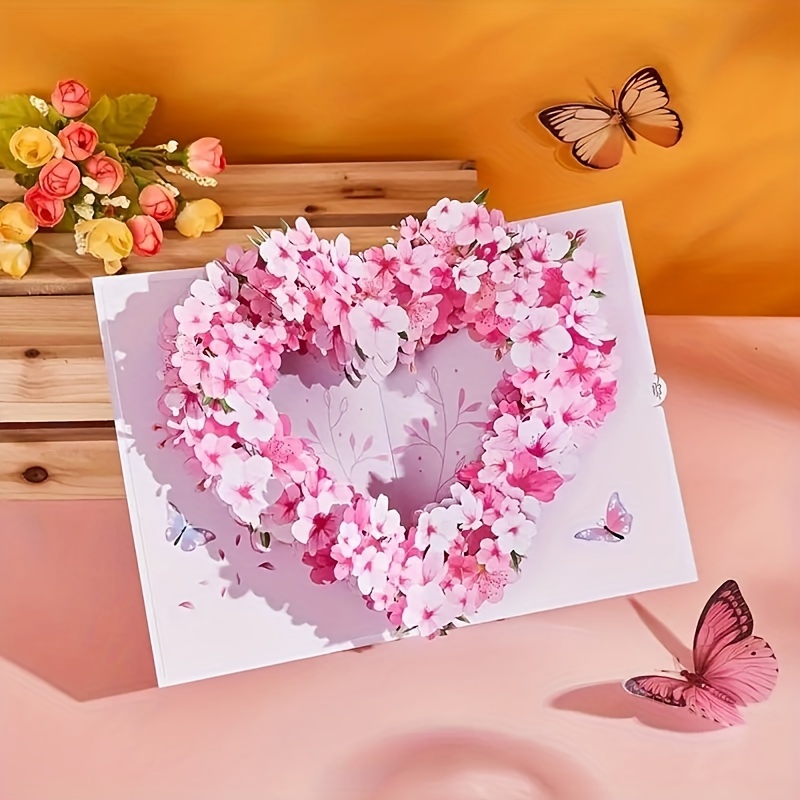 

1pc Heart Shape Cherry Blossom Pop-up Card, 3d Greeting Card For Thanksgiving, Mother's Day, Birthday, Valentine's Day, Wedding, Anniversary, 18*13cm(7*5 Inch) Includes Envelope Eid Al-adha Mubarak