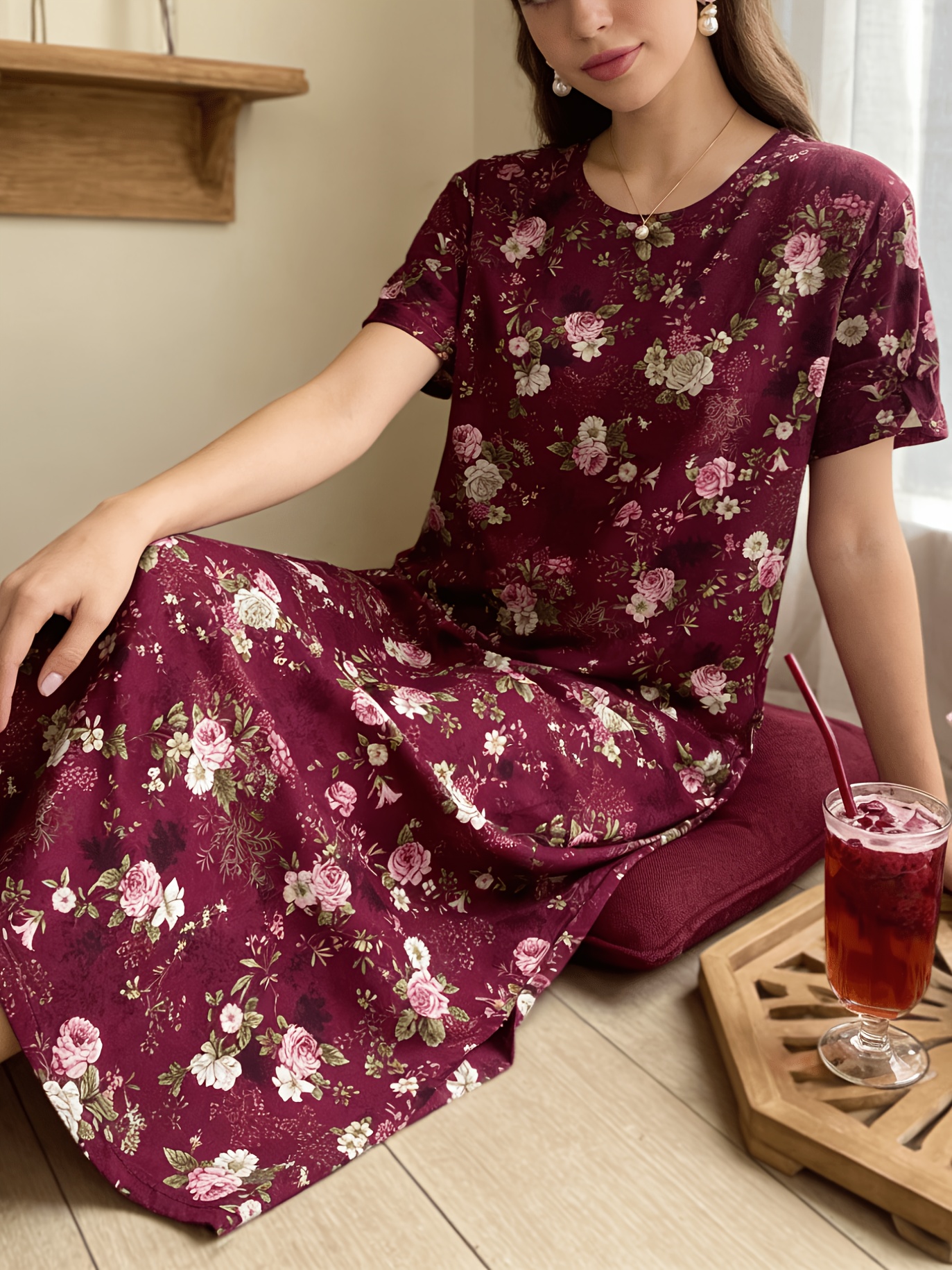 burgundy maxi dress Burgundy Lace Mesh Overlay Maxi Dress main image 1