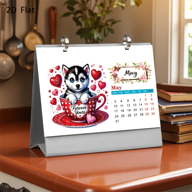 TEMU 1pc 2027 Heart Puppy Diamond Painting Calendar With Monthly Display Stand - Diy Suitable For Desk Decor, Holiday Calendar For New Year,