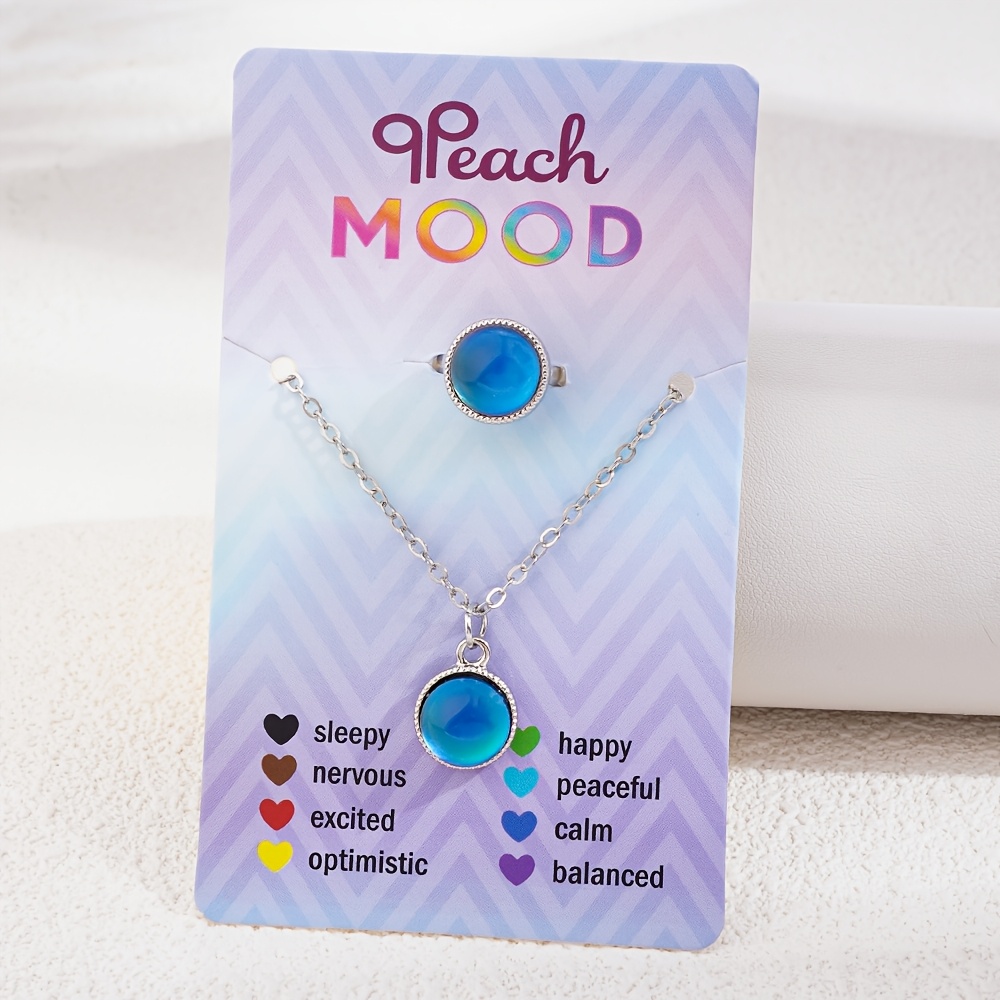 TEMU 2-teiliges thermochromes farbwechselndes Halskette- & Ring-Karten-Set, geeignet für Partys, , Geburtstagsgeschenke – verstellbarer Schmuck mit