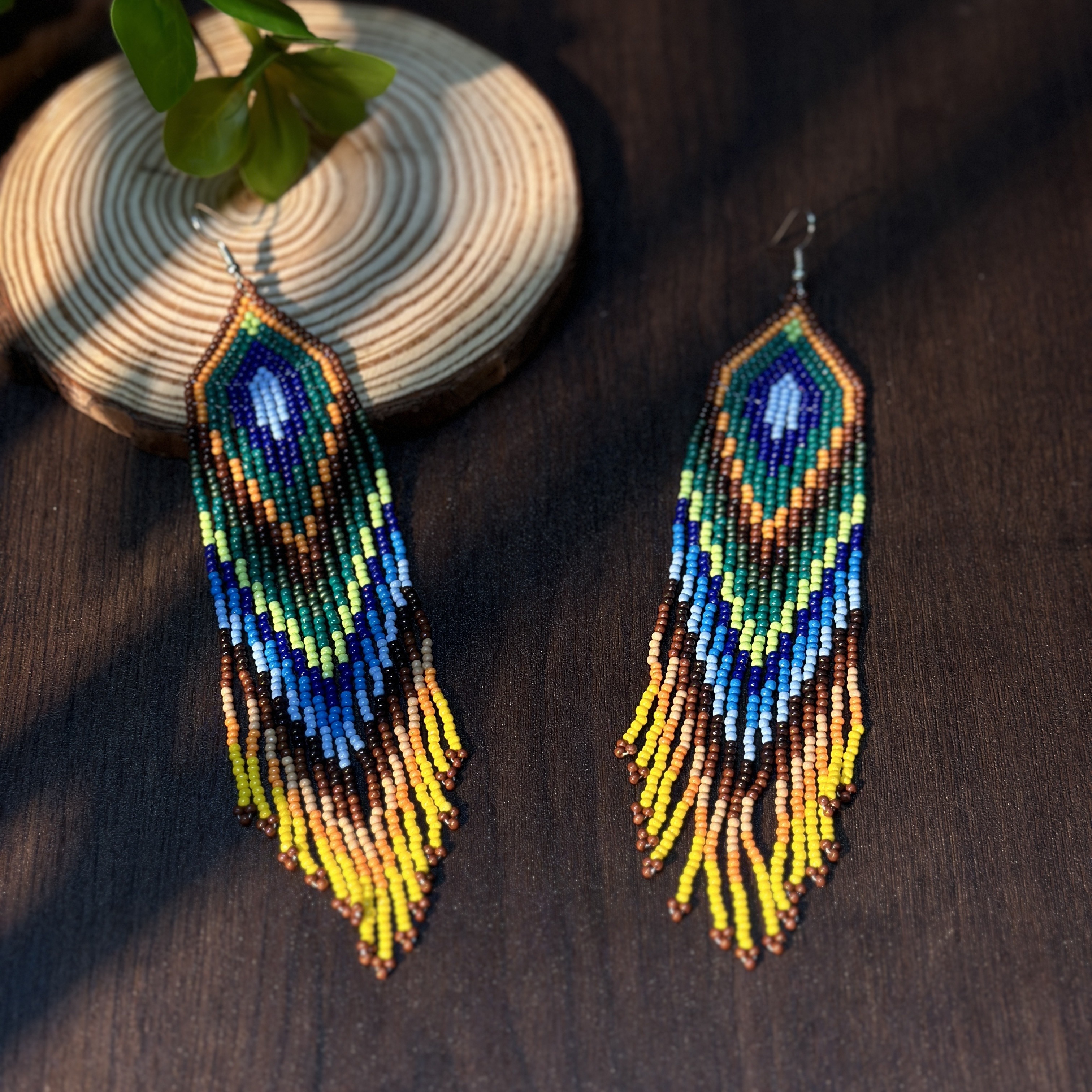 Bohemian Style Handcrafted Beaded Tassel Earrings Extra Long
