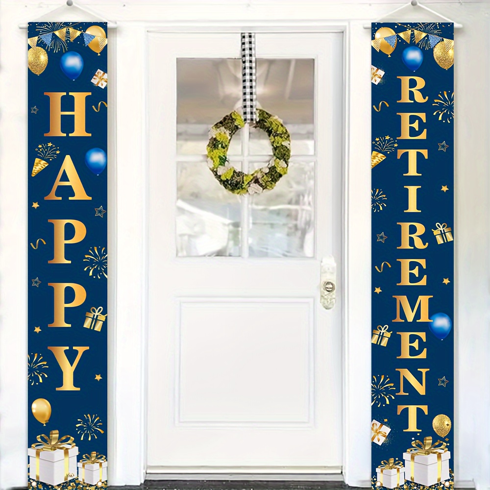 

Set, Blue Retirement Party Decorations, 180cm X 30cm/ 11.8 In, Blue Golden Happy Retirement Banner, Porch Sign Banner Retirement Decorations, Blue Golden Retirement Party Supplies