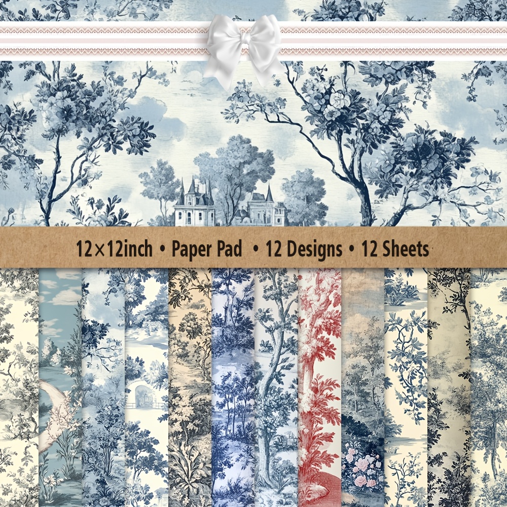 TEMU 12x12 Inch Scrapbook Paper Pad With 12 Vintage French Country Designs 12 Sheets Double-sided Decorative Craft Paper For Scrapbooking Card Making