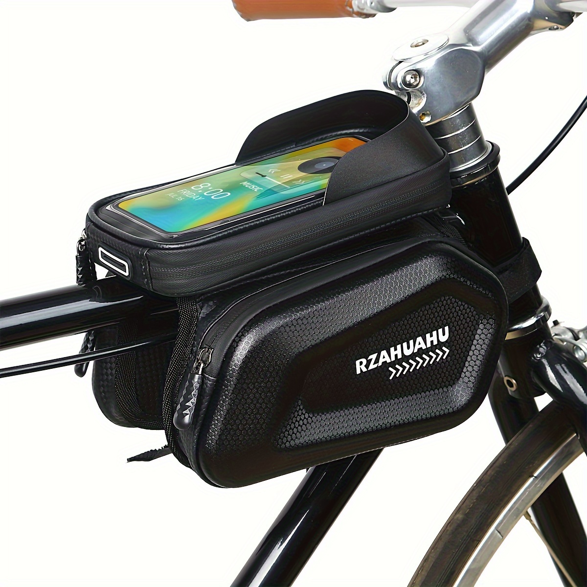 

Mountain Bike Saddle Hard Shell Bag, Double Front Beam Waterproof Touch Screen Handlebar Bag