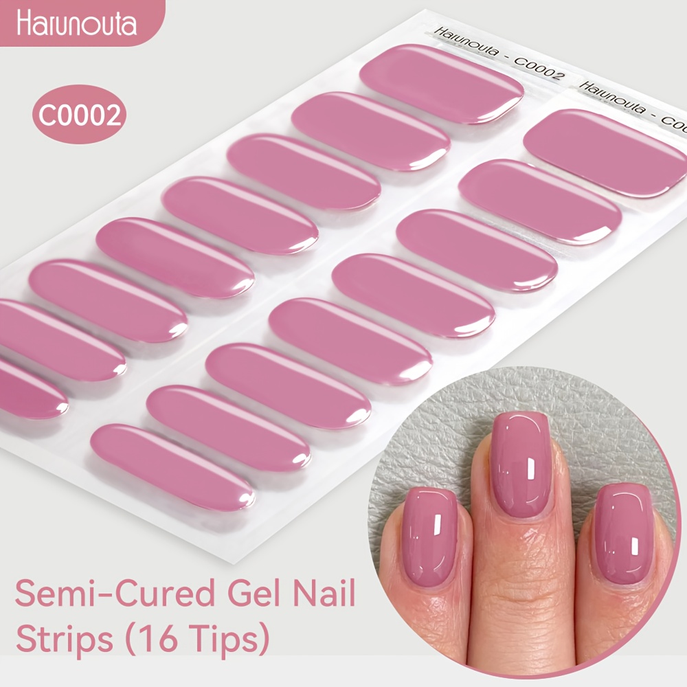 TEMU 16strips Semi-cured Gel Nail Strips | Solid Color Red Gel Nail Wraps, High-glossy End, Light Required For Application, Single Use Resin Nail Art Manicure Stickers By Harunouta