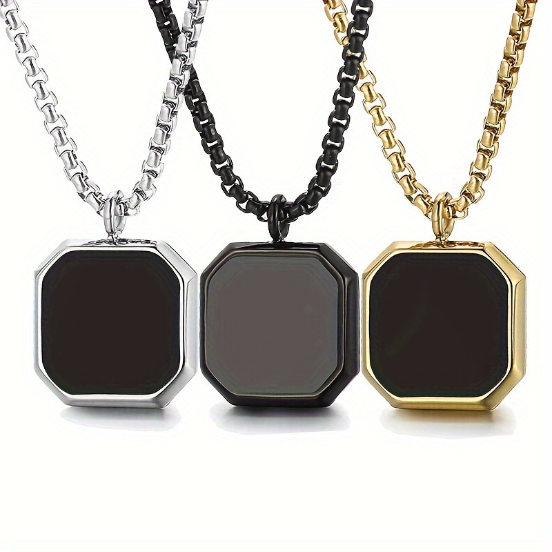 

Classic Black Square Natural Stone Necklace Stainless Steel Geometric Polygon Pendant For Men Fashion Casual Punk Jewelry Gift