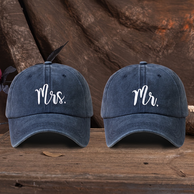 TEMU 2pcs Letter Embroidery Couple Set Baseball High-quality Classic Washed Vintage Snapback Soft Comfortable Breathable Hat Valentine's Day Gift