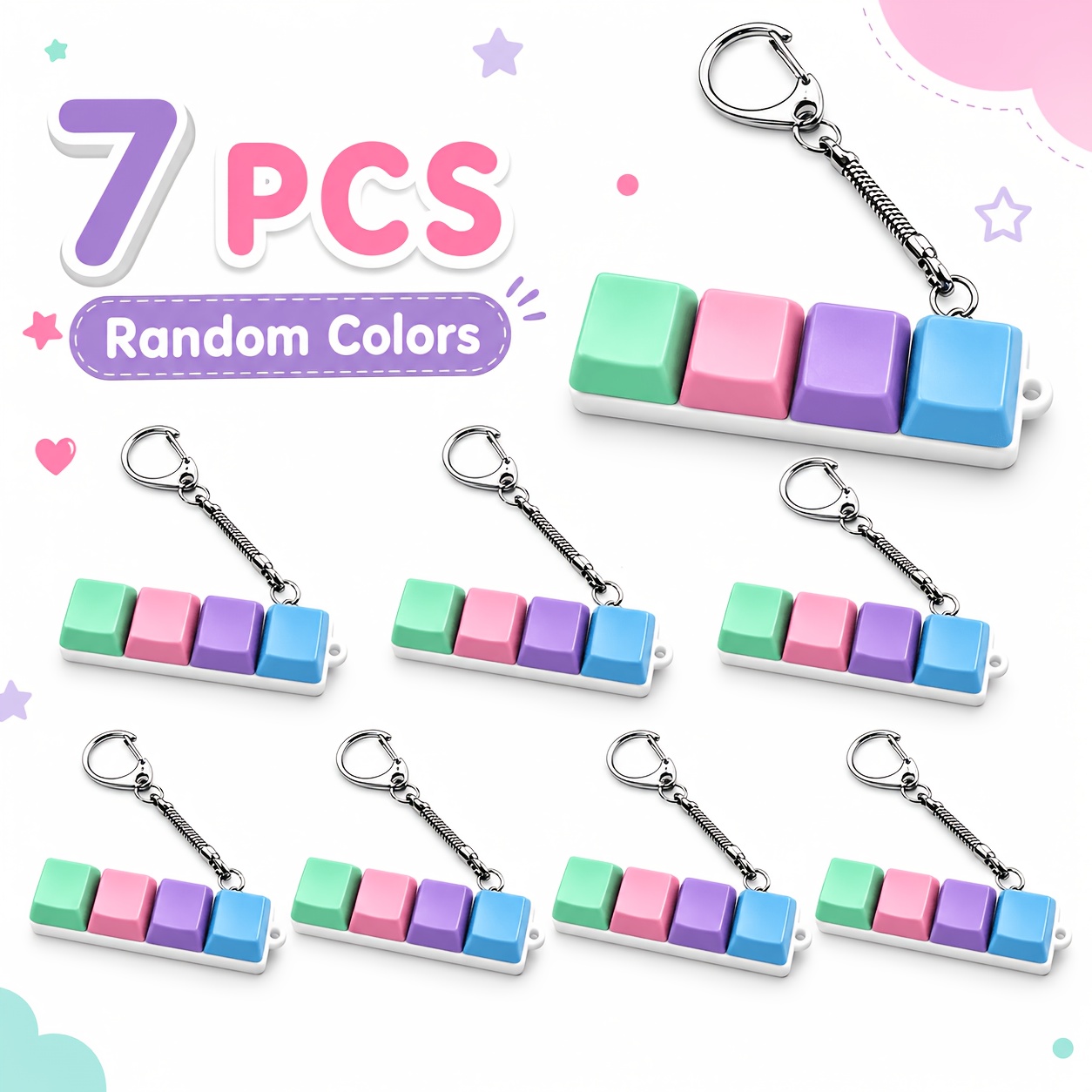 TEMU 7pcs Four-key Keyboard-shaped Pendant, A Random Keychain With Buttons, A Stress- Item, A Small Decorative Gift Accessory, A Gift, A Halloween,