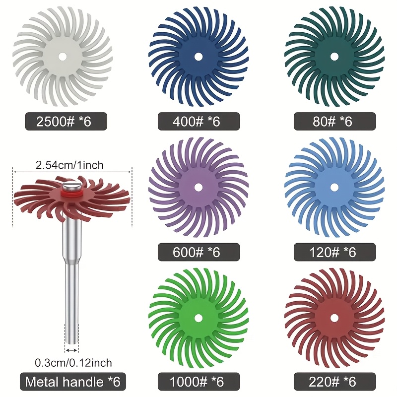 48pcs jewelry polishing wheel kit   6pcs 3mm shank 1 inch elastic detail abrasive brush cyclone   radial bristle disc series 80 120 220 400 600 1000 2500 mixed abrasive for grinding and polishing